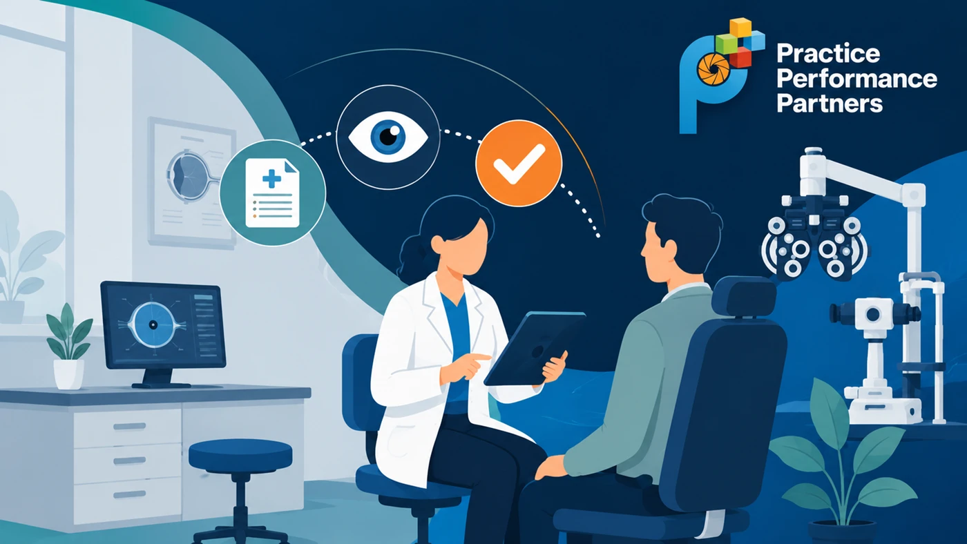 Optometrist and patient in exam lane. Optometrist and patient in exam lane.